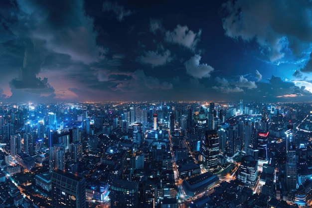Slimme stads skyline met luchtbeeld en augmented reality