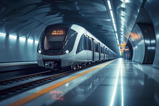 Slimme stedelijke nieuwe moderne futuristische wagen trein metro bij onder de metro generatieve ai