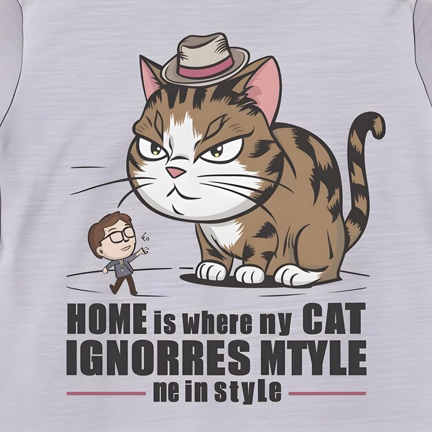 Slimme t-shirtontwerp met cartoon kat met een bang uitdrukking op witte achtergrond