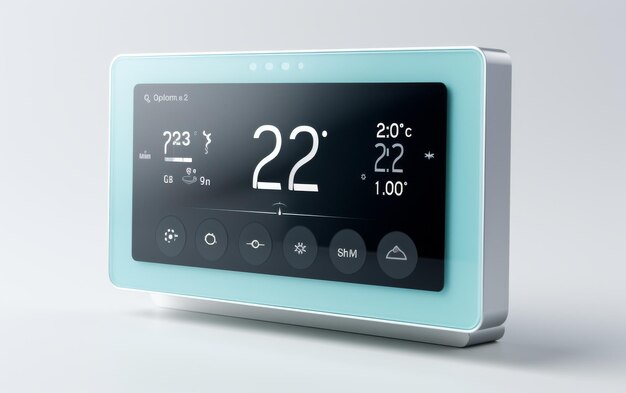 Slimme thermostaat met touchscreen bediening geïsoleerd tegen een witte geïsoleerde achtergrond