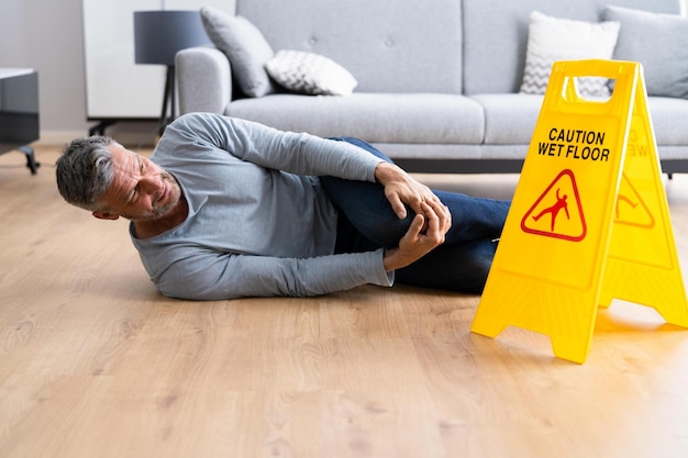 Photo slip fall accident floor sign caution