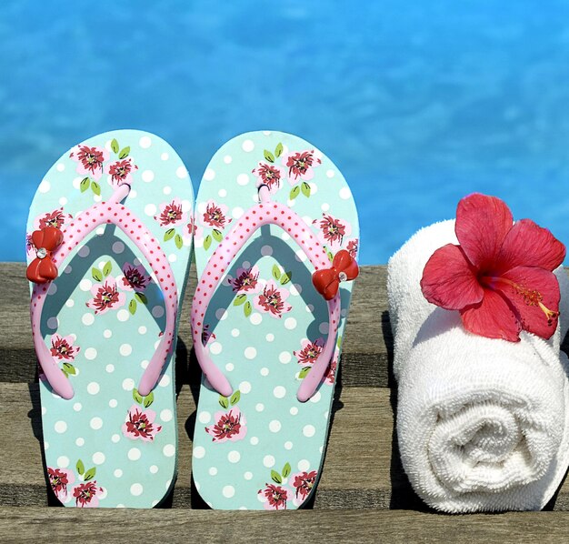 Slippers at the swimming pool or sea side