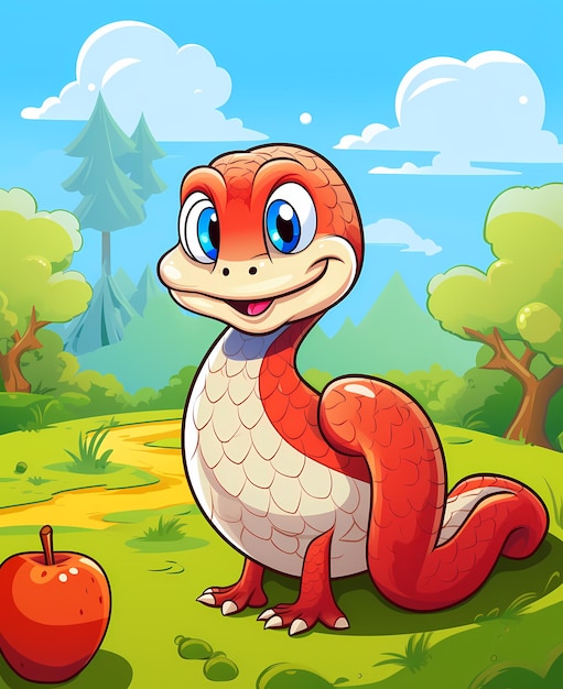 Slithering delight cartoon coloring page little snake enjoying an apple