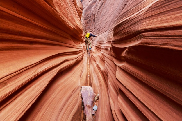 Slot canyon in Grand Staircase Escalante National park, Utah, USA. Unusual colorful sandstone formations in deserts of Utah.