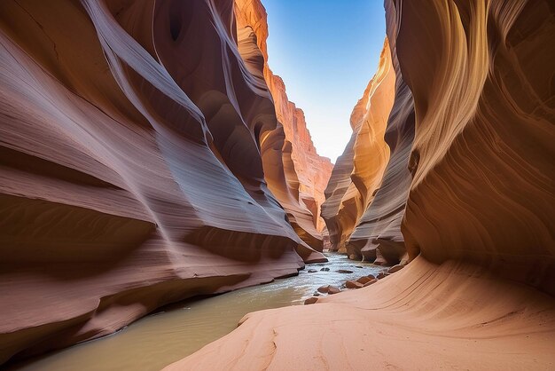 Photo a slot canyon outside of page arizona beautiful colours and sandstone caused by eons of wind and water erosion page arizona united states of america