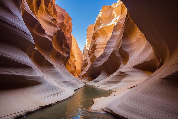 Photo a slot canyon outside of page arizona beautiful colours and sandstone caused by eons of wind and water erosion page arizona united states of america