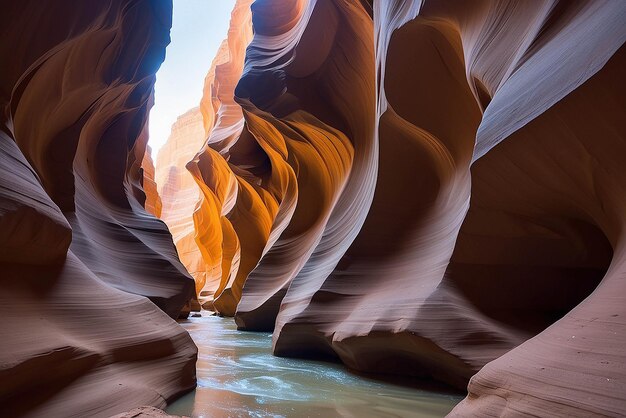 Photo a slot canyon outside of page arizona beautiful colours and sandstone caused by eons of wind and water erosion page arizona united states of america