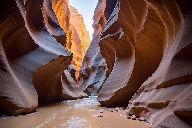 Photo a slot canyon outside of page arizona beautiful colours and sandstone caused by eons of wind and water erosion page arizona united states of america