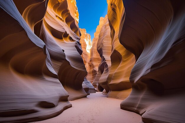 Photo a slot canyon outside of page arizona beautiful colours and sandstone caused by eons of wind and water erosion page arizona united states of america