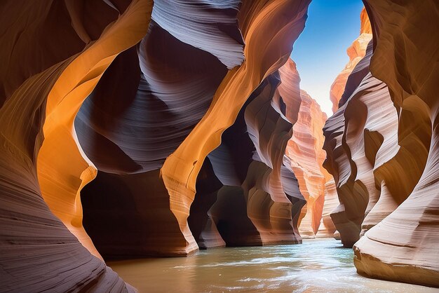 Photo a slot canyon outside of page arizona beautiful colours and sandstone caused by eons of wind and water erosion page arizona united states of america