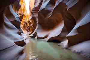 Photo a slot canyon outside of page arizona beautiful colours and sandstone caused by eons of wind and water erosion page arizona united states of america