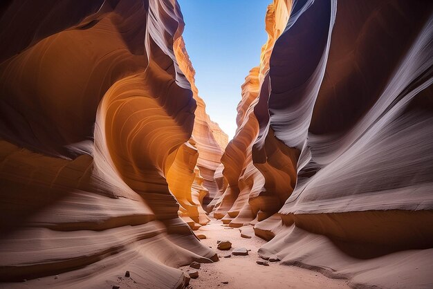 Photo a slot canyon outside of page arizona beautiful colours and sandstone caused by eons of wind and water erosion page arizona united states of america