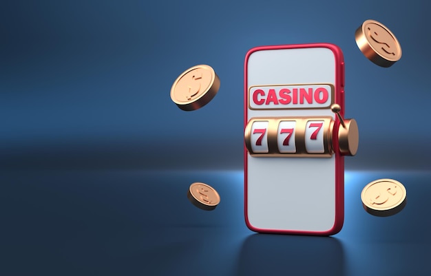 slot machine in casino app 3d illustration
