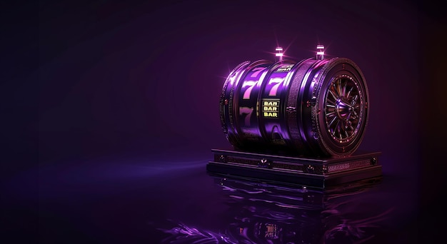 Фото Игровой автомат выигрывает джекпот казино концепция в фиолетовом и синем на чистом фоне