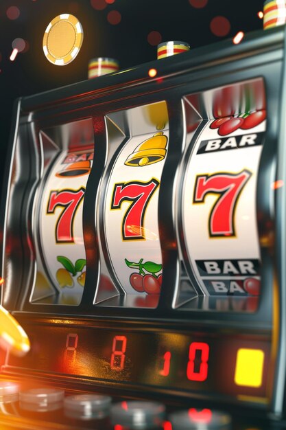 Photo slot machines winning three sevens generative ai