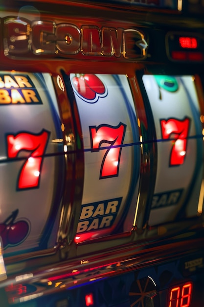 Photo slot machines winning three sevens generative ai