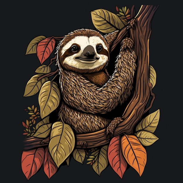 Photo sloth cartoon style vector illustration