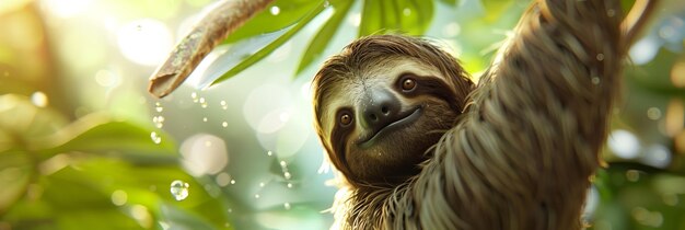 Sloth CloseUp in Vibrant Rainforest