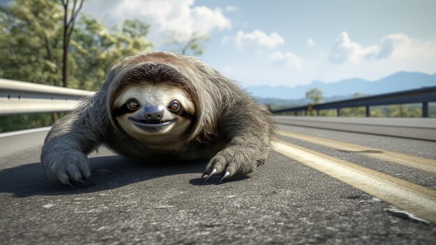 Sloth crawling on the highway