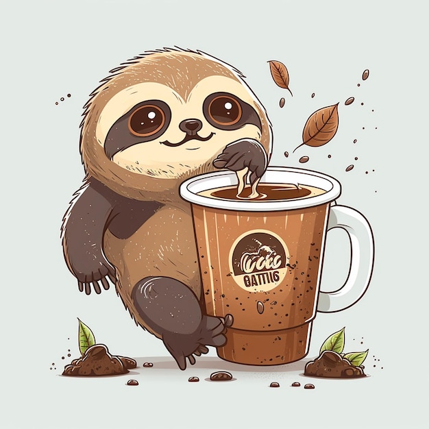 Sloth Drinking Coffee Vector