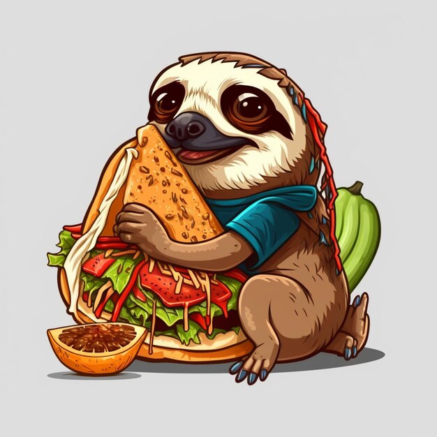 Photo sloth eating taco vector