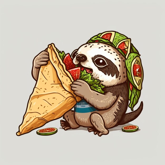 Photo sloth eating taco vector