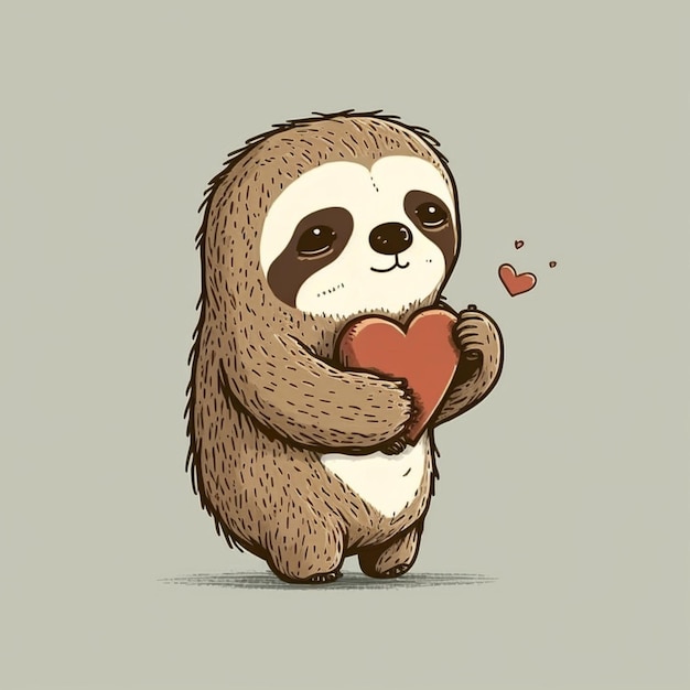 A sloth holding a heart in its paws generative ai