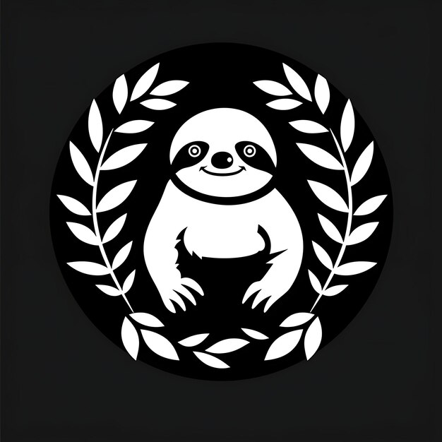 Photo sloth icon slow moving emblem with jungle border gentle slot concept idea design simple minimal art