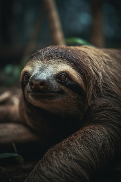 A sloth is sitting on a tree branch.