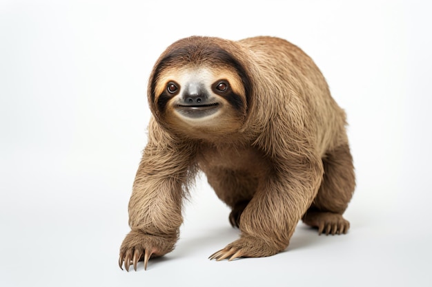 a sloth is standing on a white surface