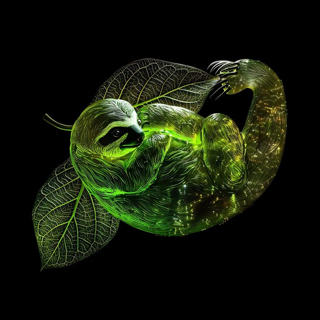 녹색 액체 배경 예술 Y2K 반이는 컨셉으로 잎 재료로 모양의 게으름 투명