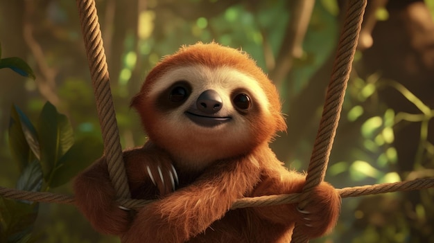 Sloth on a swing in the jungle