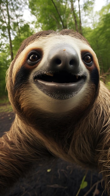 Sloth touches camera taking selfie Funny selfie portrait of animal