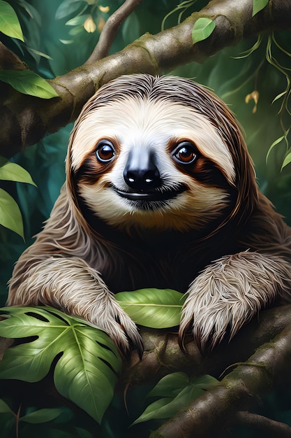 sloth on a tree in the jungle