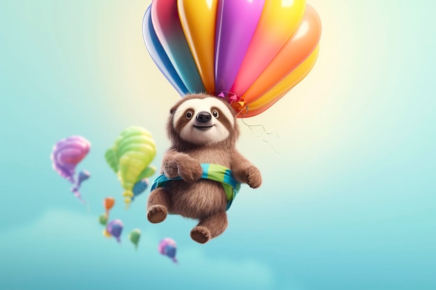 Sloth vliegt in een luchtballon Generatieve AI