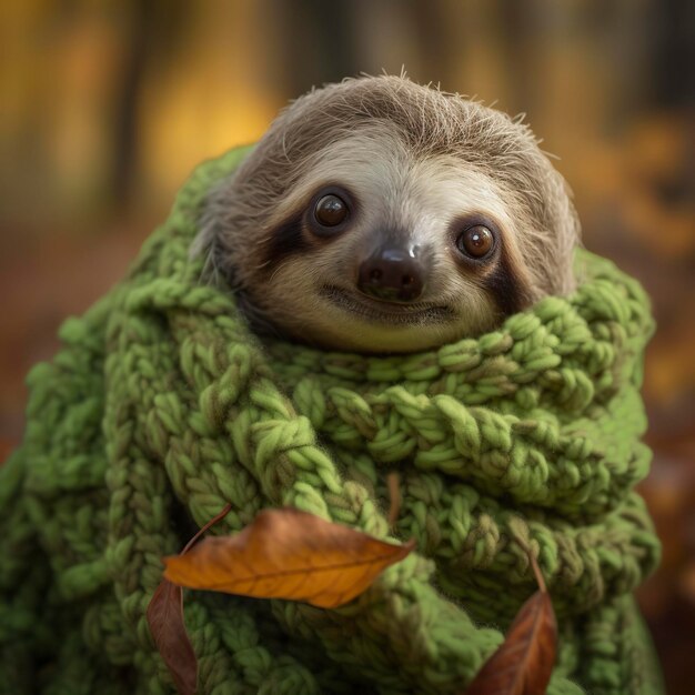 Sloth in a warm scarf Generative AI