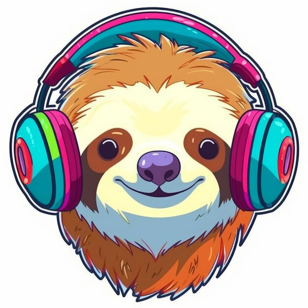 Photo a sloth wearing headphones and smiling