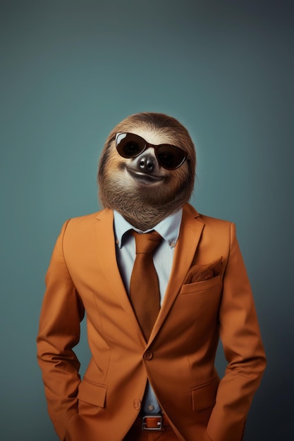 Photo sloth wearing human clothes and glasses stylish businessman