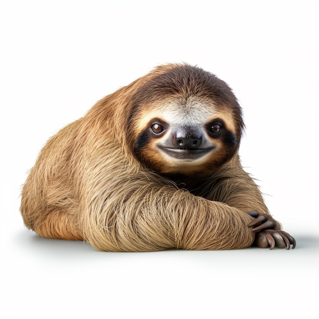 sloth on white background Happy sloth resting on a clean white background