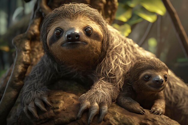 Sloth with cub Generative AI