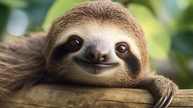 A sloth with a smile on its face