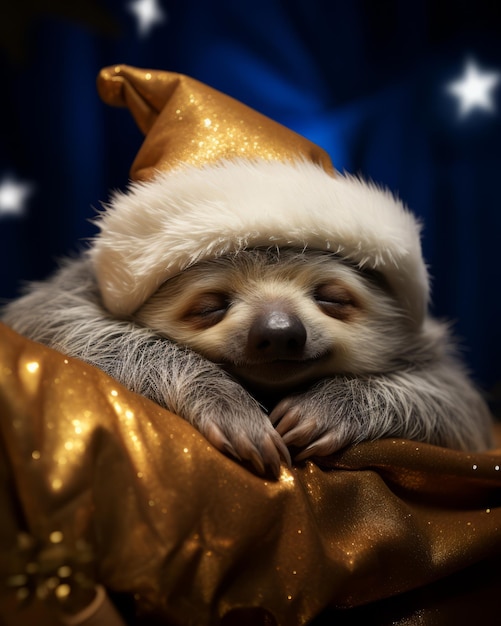 Slothful Magic Een grillige Anne Geddes Kerstmis met slapende sloth tovenaars en glinsterende sterren