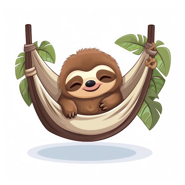 Photo slothful slumber adorable vector illustration of a cartoon happy sloth enjoying a nap in a hammock