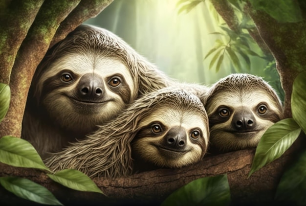 Sloths with copy space background World wildlife day concept