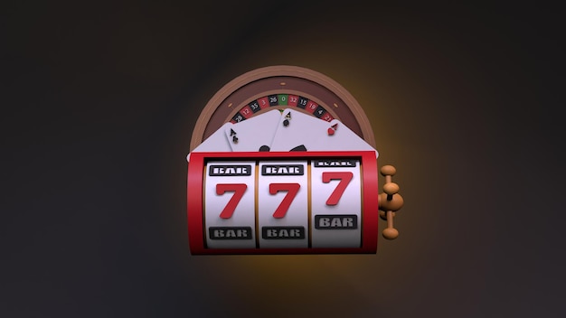 Foto slotmachine speelkaarten en roulette casino element 3d render illustratie