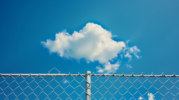 Slouds in the blue sky behind an open chain link fence Background