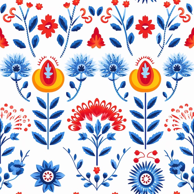 Photo slovak folk embroidery design on white background seamless pattern