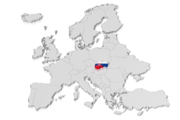 Foto confini e bandiera della slovacchia evidenziati sulla mappa dell'europa