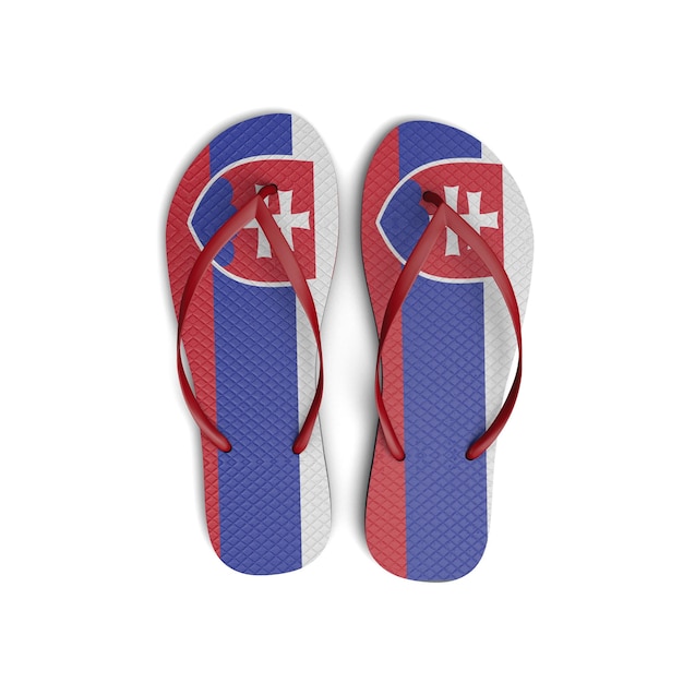 Slovakia flag flip flop sandals on a white background 3D Rendering