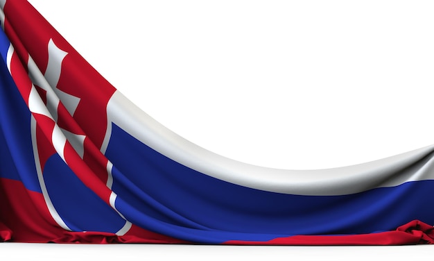 Slovakia national flag hanging fabric banner 3D Rendering